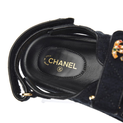 Chanel Denim Quilted Velcro Dad Sandals 41 Blue 6 of 9