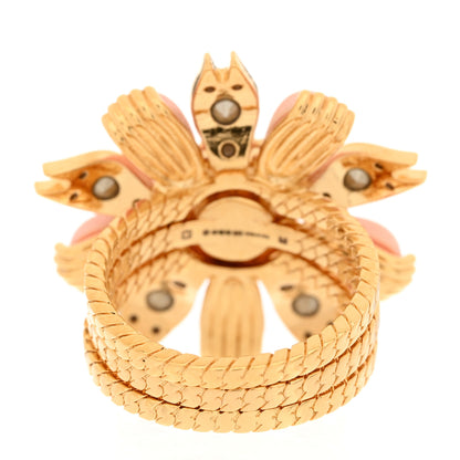 Gucci Metal Crystal Resin Interlocking G Flower Ring M Gold Pink 3 of 7
