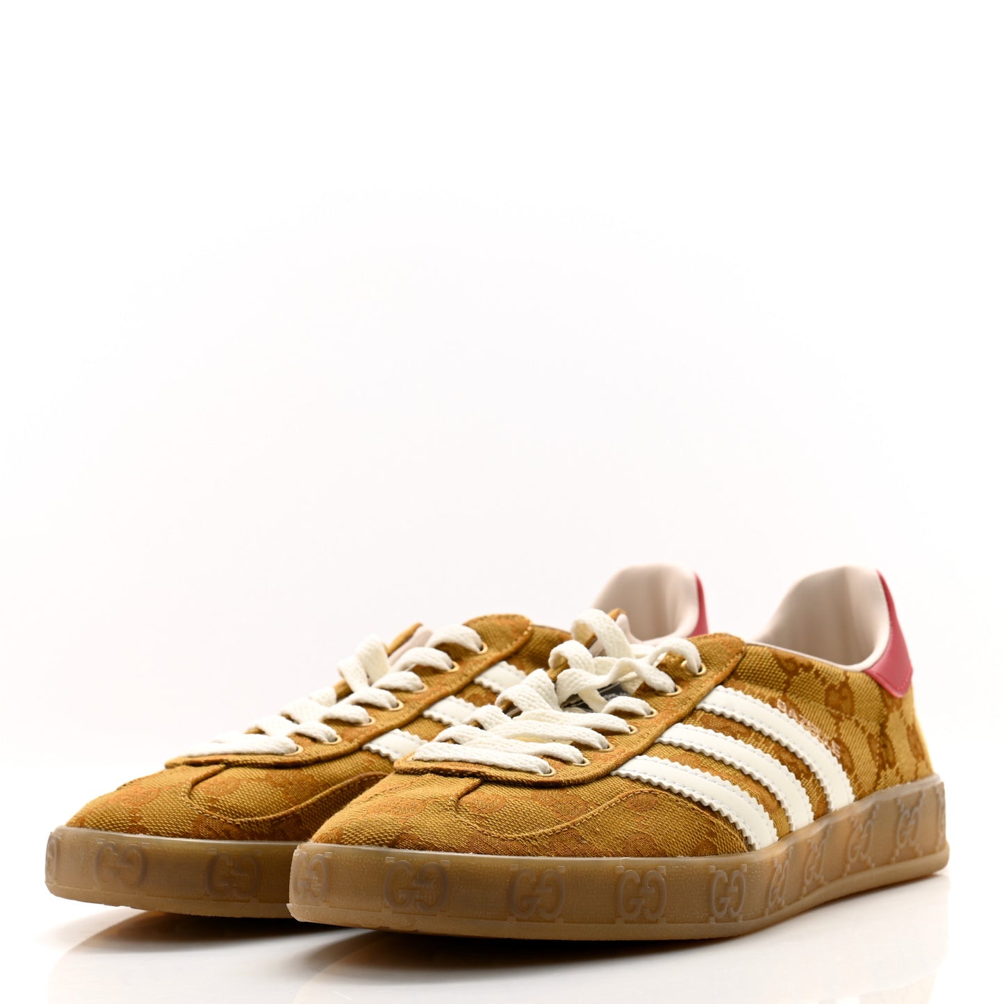 X ADIDAS Vintage GG Monogram Mens Gazelle Sneakers 7.5 Mid Natural Nut Off White