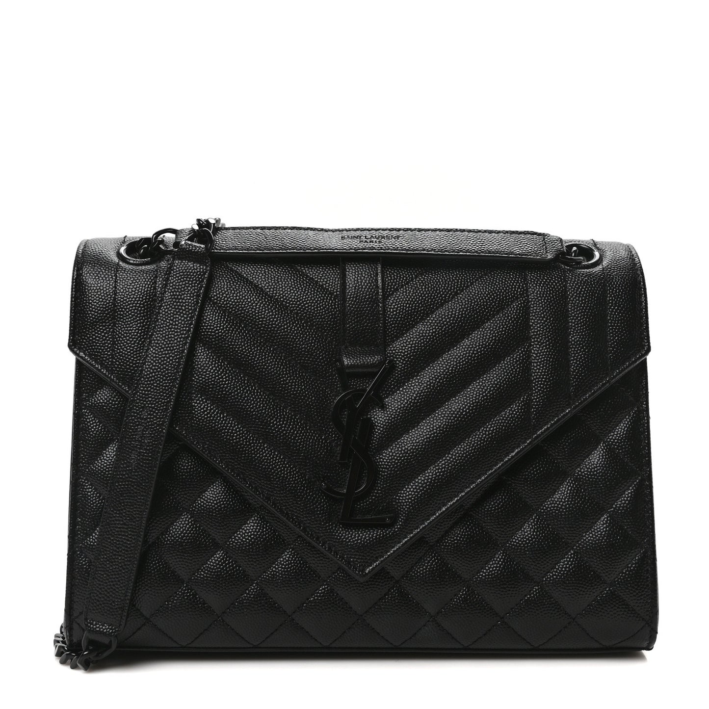 Grain De Poudre Textured Mixed Matelasse Triquilt Medium Monogram Monochrome Satchel Black