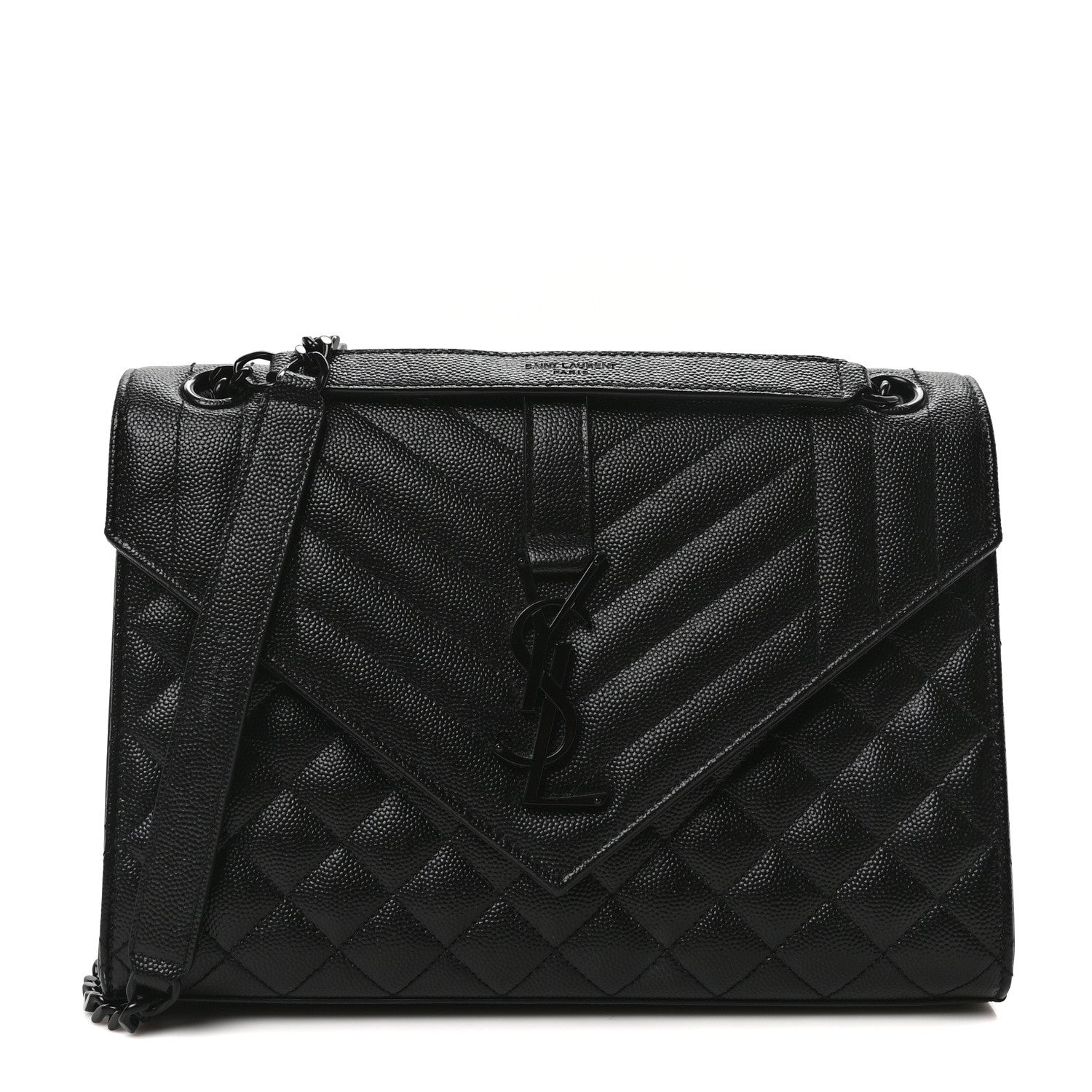 Saint Laurent Grain De Poudre Textured Mixed Matelasse Triquilt Medium Monogram Monochrome Satchel Black 1 of 22
