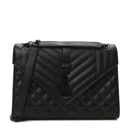 Saint Laurent Grain De Poudre Textured Mixed Matelasse Triquilt Medium Monogram Monochrome Satchel Black 1 of 22