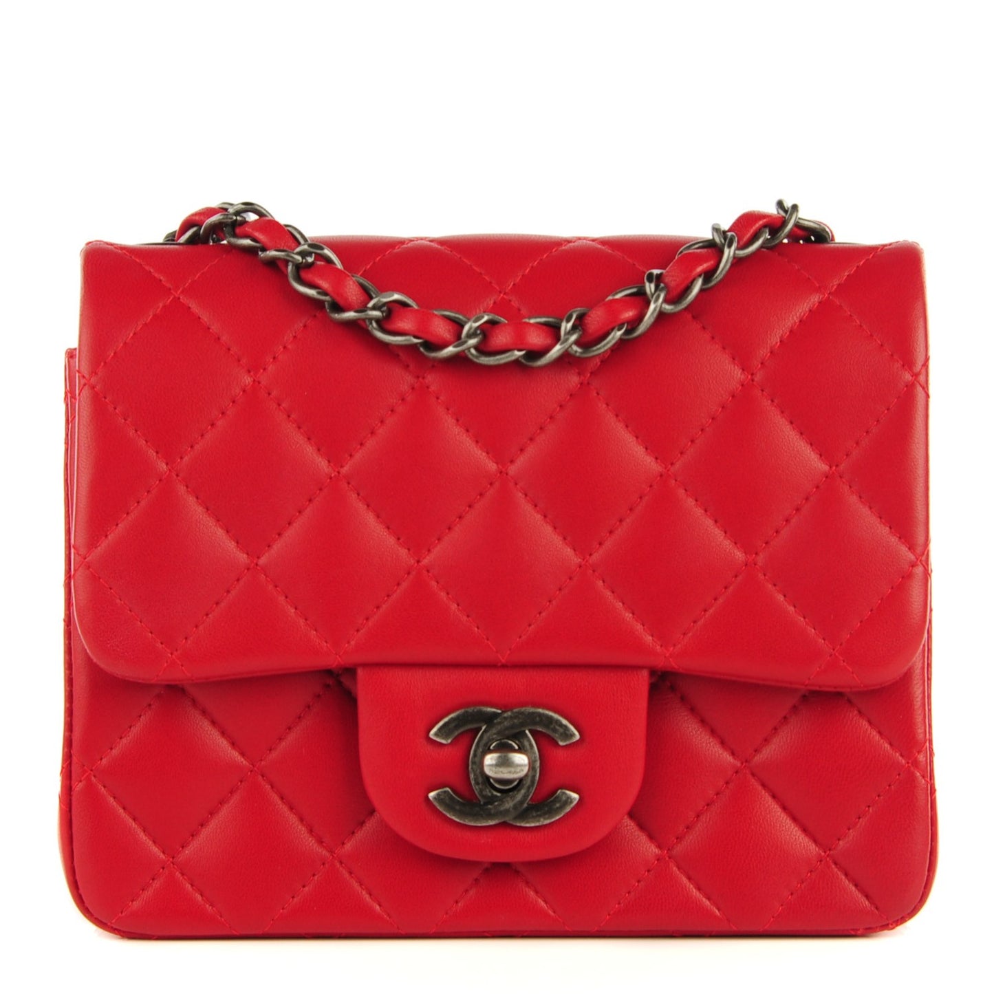 Lambskin Quilted Mini Square Flap Red