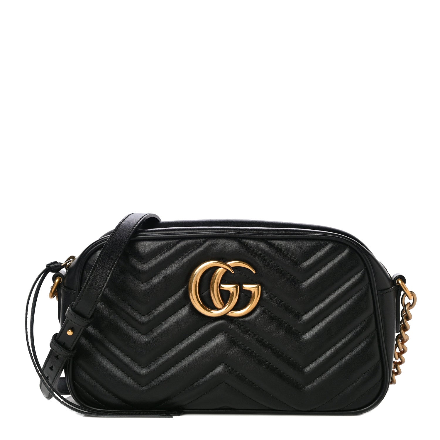 Gucci Calfskin Matelasse Small GG Marmont Chain Shoulder Bag Black 1 of 13
