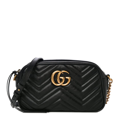 Gucci Calfskin Matelasse Small GG Marmont Chain Shoulder Bag Black 1 of 13