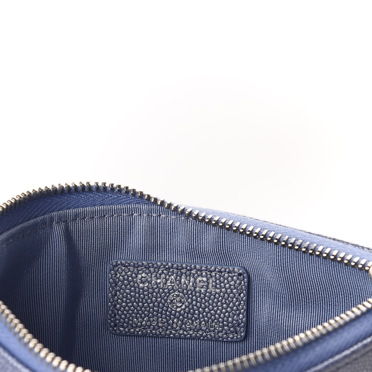 Chanel Metallic Caviar Chevron Quilted Small Vintage Mademoiselle Cosmetic Case Blue 6 of 8