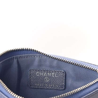 Chanel Metallic Caviar Chevron Quilted Small Vintage Mademoiselle Cosmetic Case Blue 6 of 8