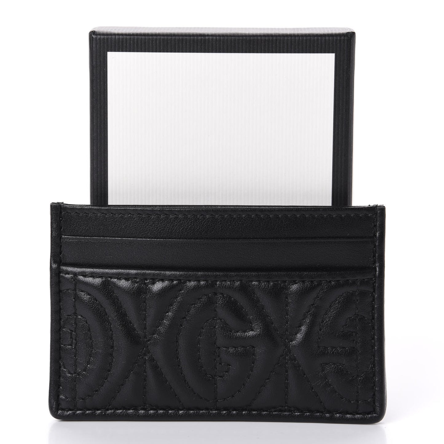 Calfskin G Rhombus Quilted Card Holder Black