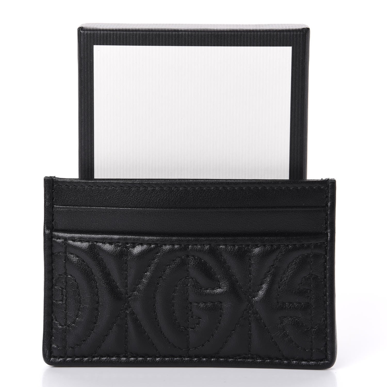 Gucci Calfskin G Rhombus Quilted Card Holder Black 9 of 9