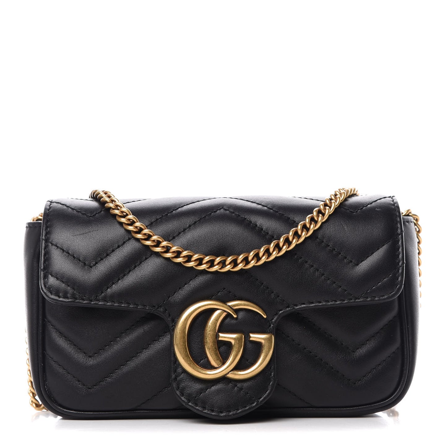 Calfskin Matelasse Super Mini GG Marmont Shoulder Bag Black