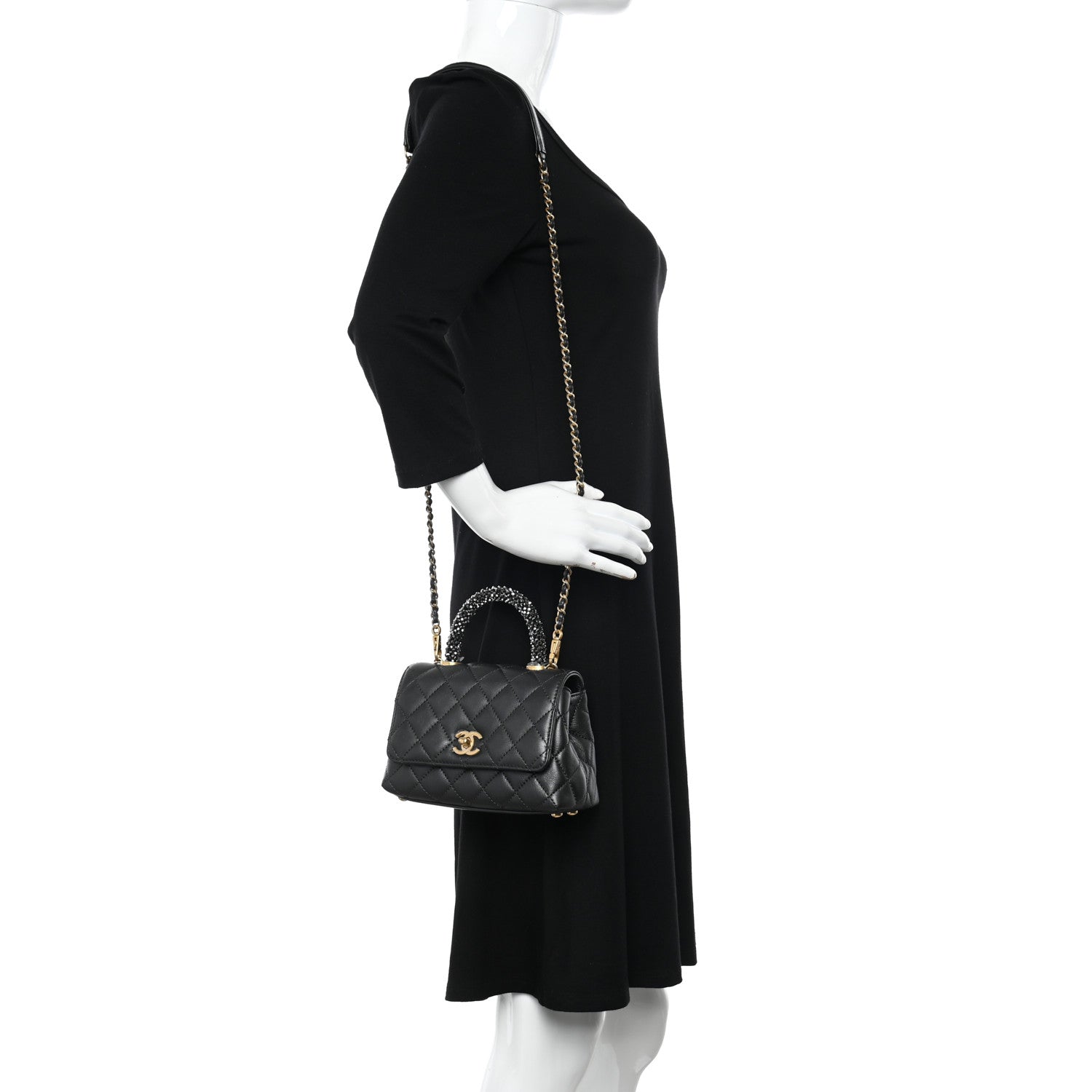 Chanel Calfskin Strass Quilted Extra Mini Coco Handle Flap Dark Grey 2 of 14
