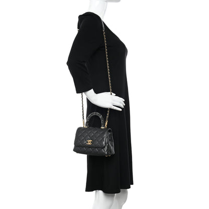 Chanel Calfskin Strass Quilted Extra Mini Coco Handle Flap Dark Grey 2 of 14