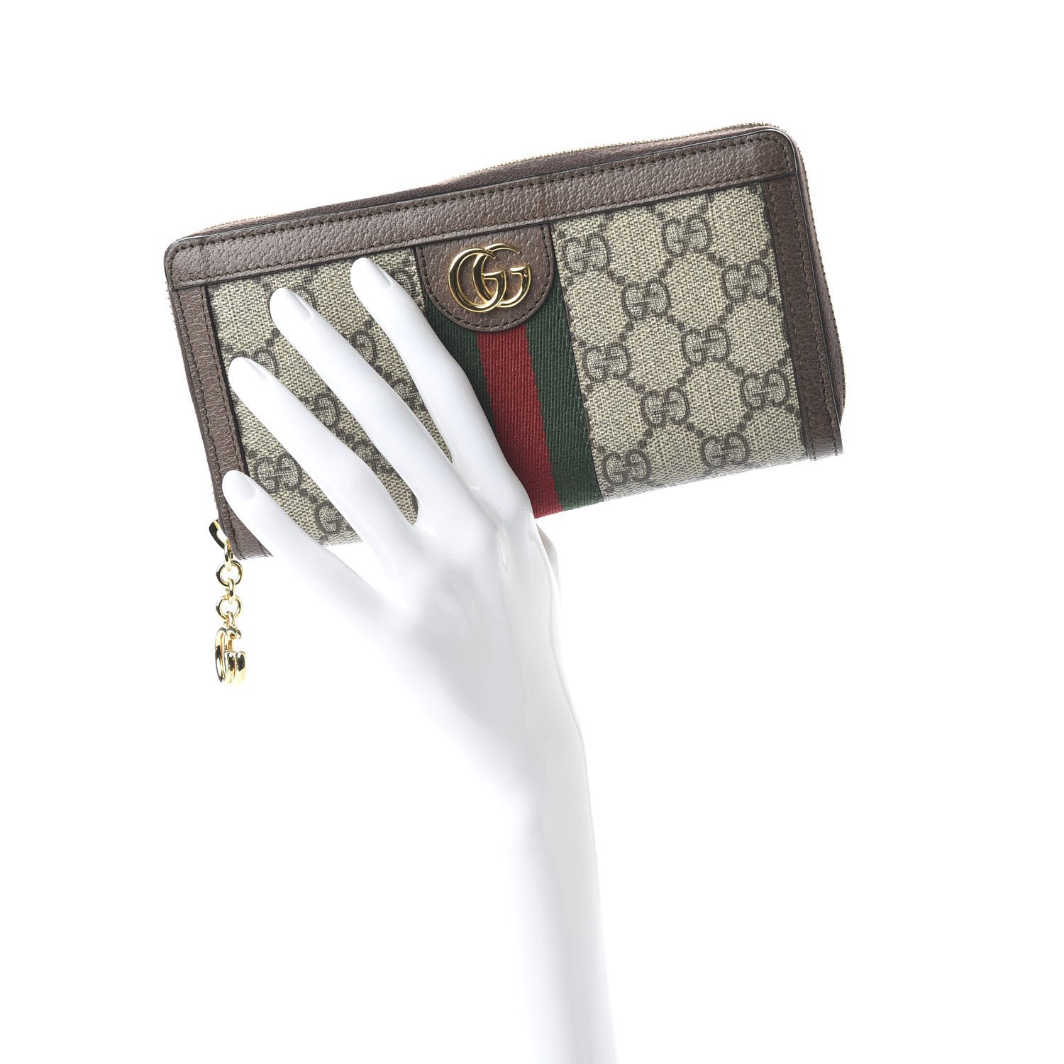 Gucci GG Supreme Monogram Web Ophidia Zip Around Wallet Brown 2 of 10