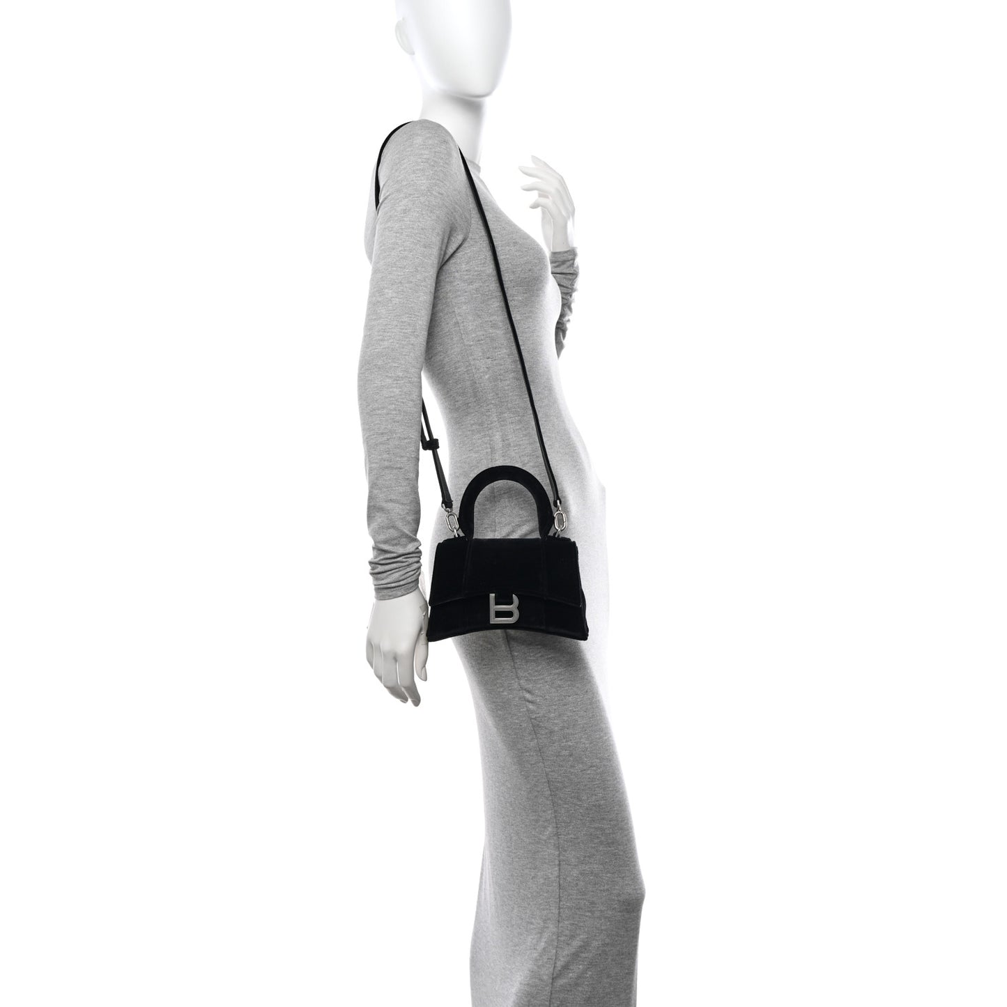 Velvet Jersey Hourglass Top Handle Bag XS Black