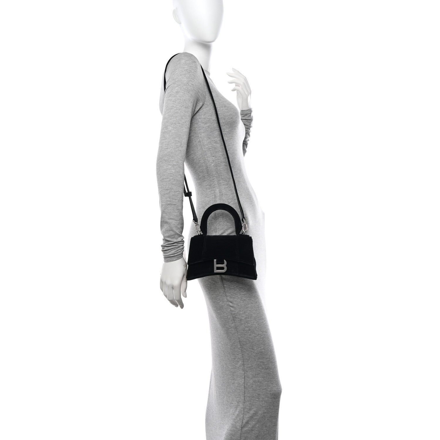 Balenciaga Velvet Jersey Hourglass Top Handle Bag XS Black 2 of 17
