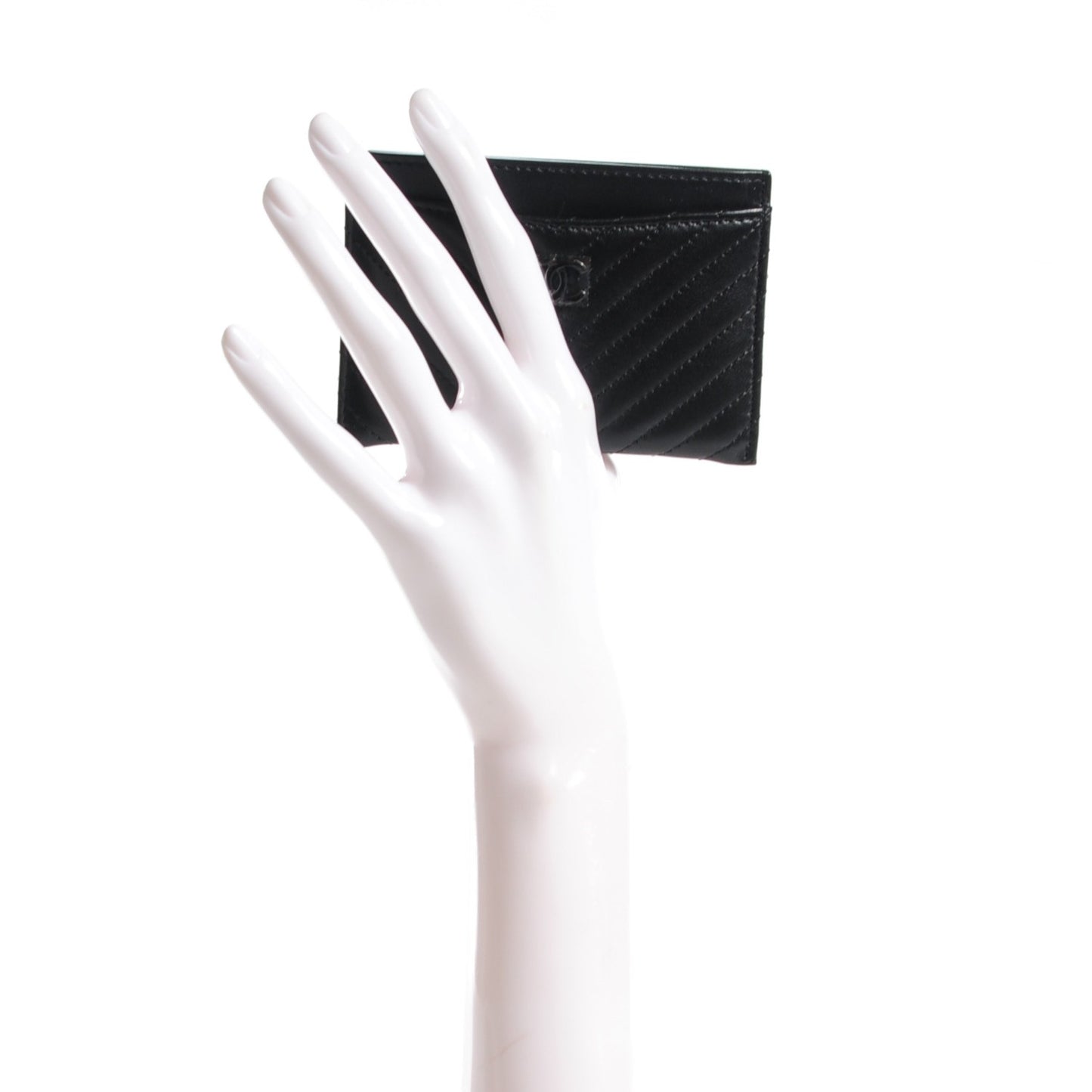 Lambskin Chevron Card Holder So Black