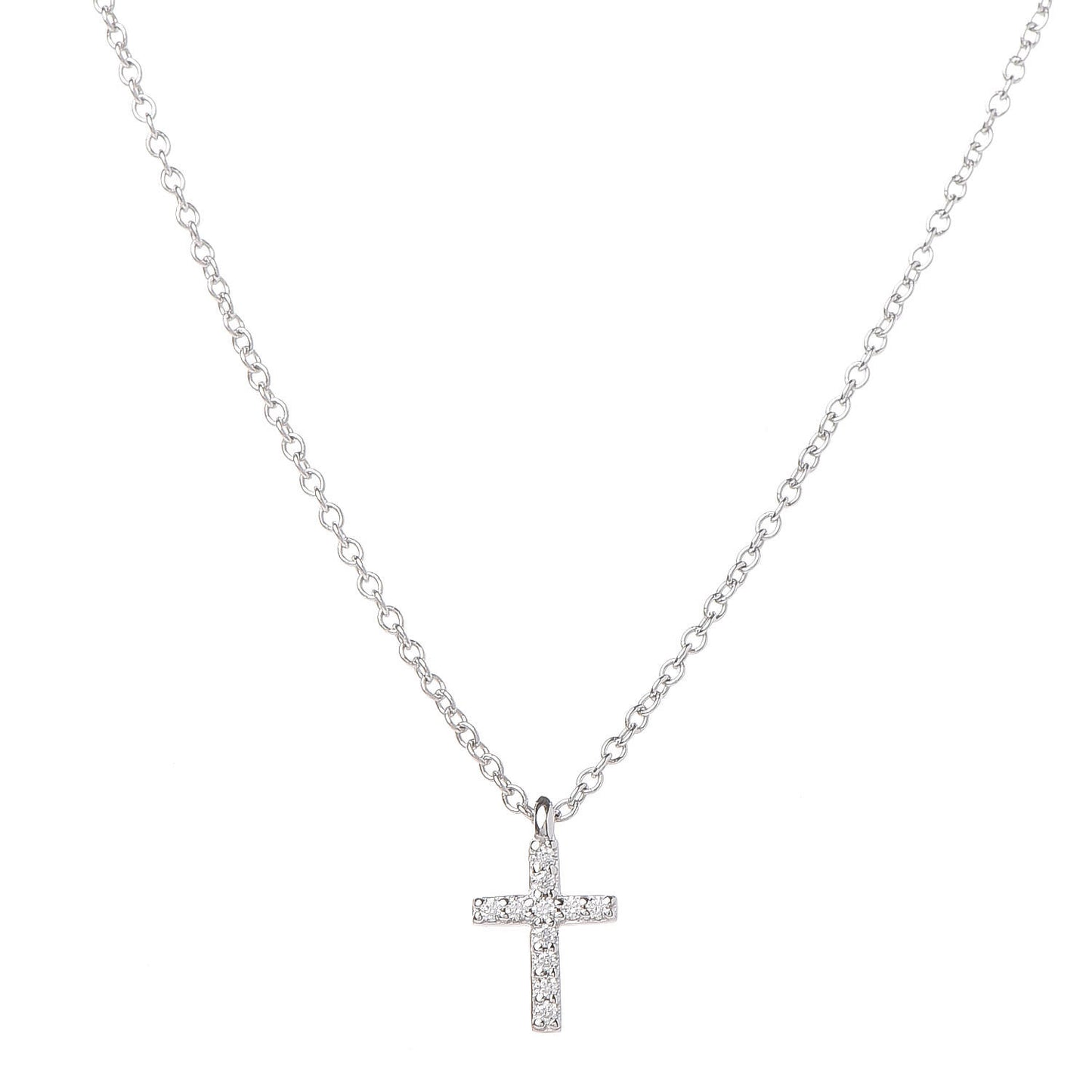 18K White Gold Diamond Mini Cross Pendant Necklace