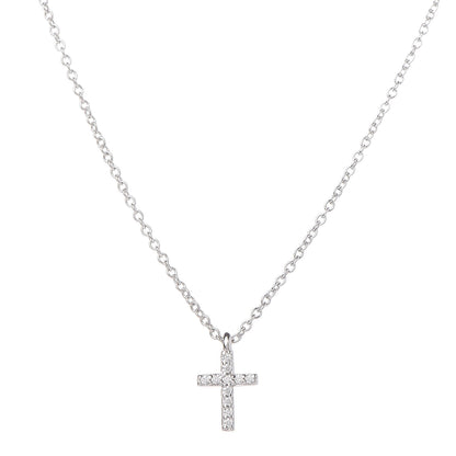 Tiffany 18K White Gold Diamond Mini Cross Pendant Necklace 4 of 6