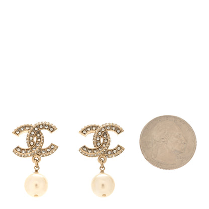 Chanel Crystal Pearl CC Drop Earrings Gold 2 of 5