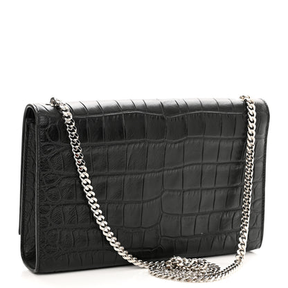 Saint Laurent Calfskin Crocodile Embossed Medium Classic Monogram Kate Tassel Satchel Black 3 of 10