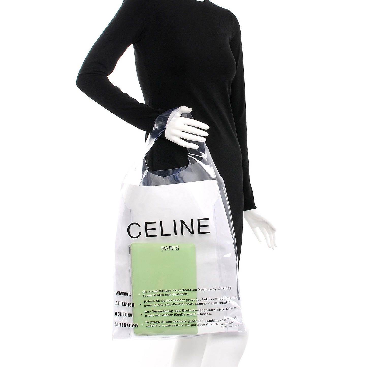 Plastic Bag with Cloudy Lambskin Solo Zip Pouch Clutch Lime