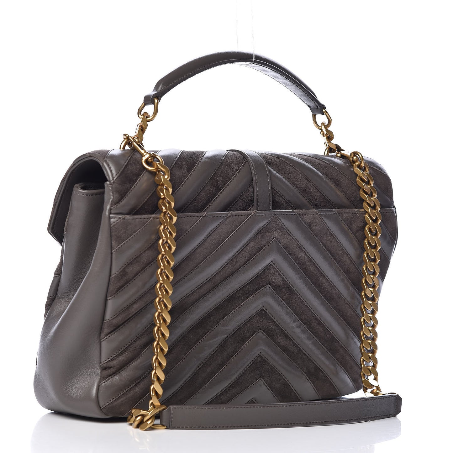 Sheepskin Suede Matelasse Chevron Monogram Large College Satchel Earth