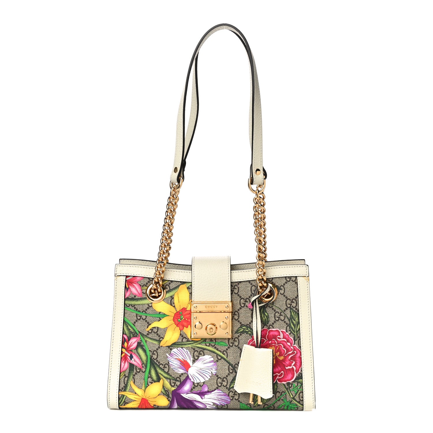 Gucci GG Supreme Monogram Flora Textured Calfskin Small Padlock Tote Beige Ebony Multicolor Mystic White 1 of 12