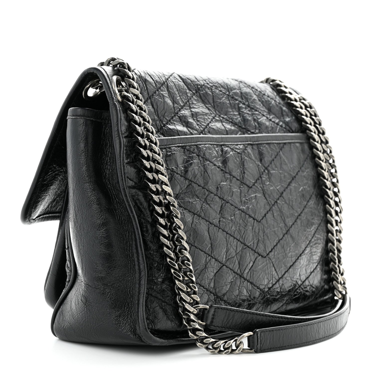 Saint Laurent Crinkled Calfskin Matelasse Monogram Medium Niki Chain Satchel Black 3 of 11