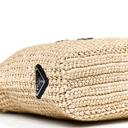 Prada Yarn Raffia Effect Crochet Embroidered Small Logo Tote Naturale 9 of 10
