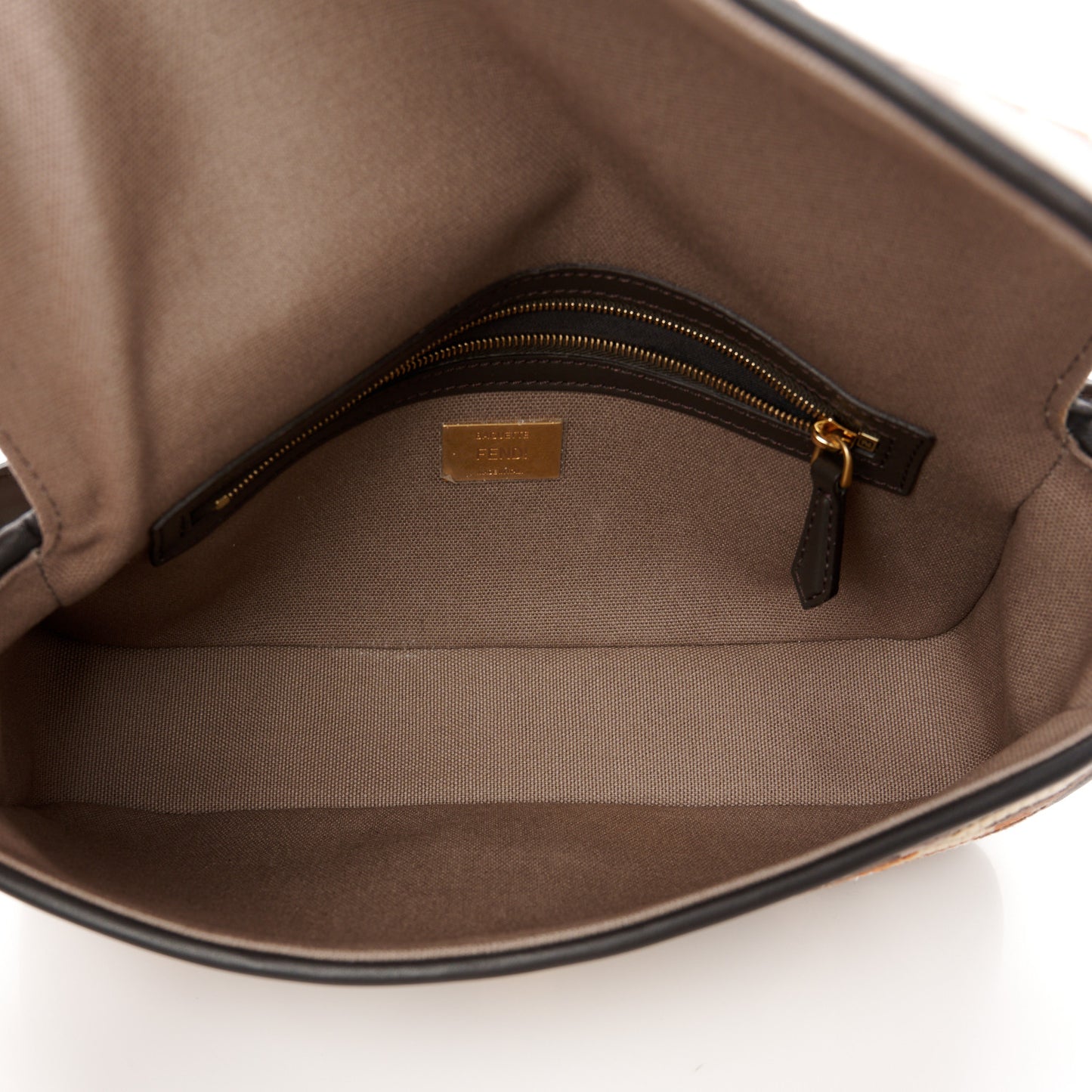 Canvas Vitello King FF Embroidered Baguette Tartufo Ebano