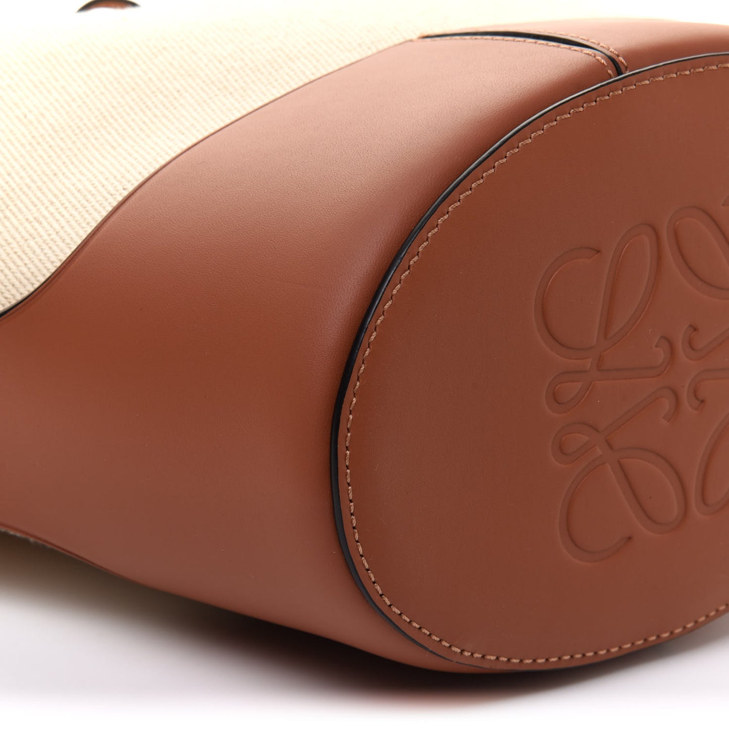 Canvas Calfskin Balloon Bucket Bag Ecru Tan