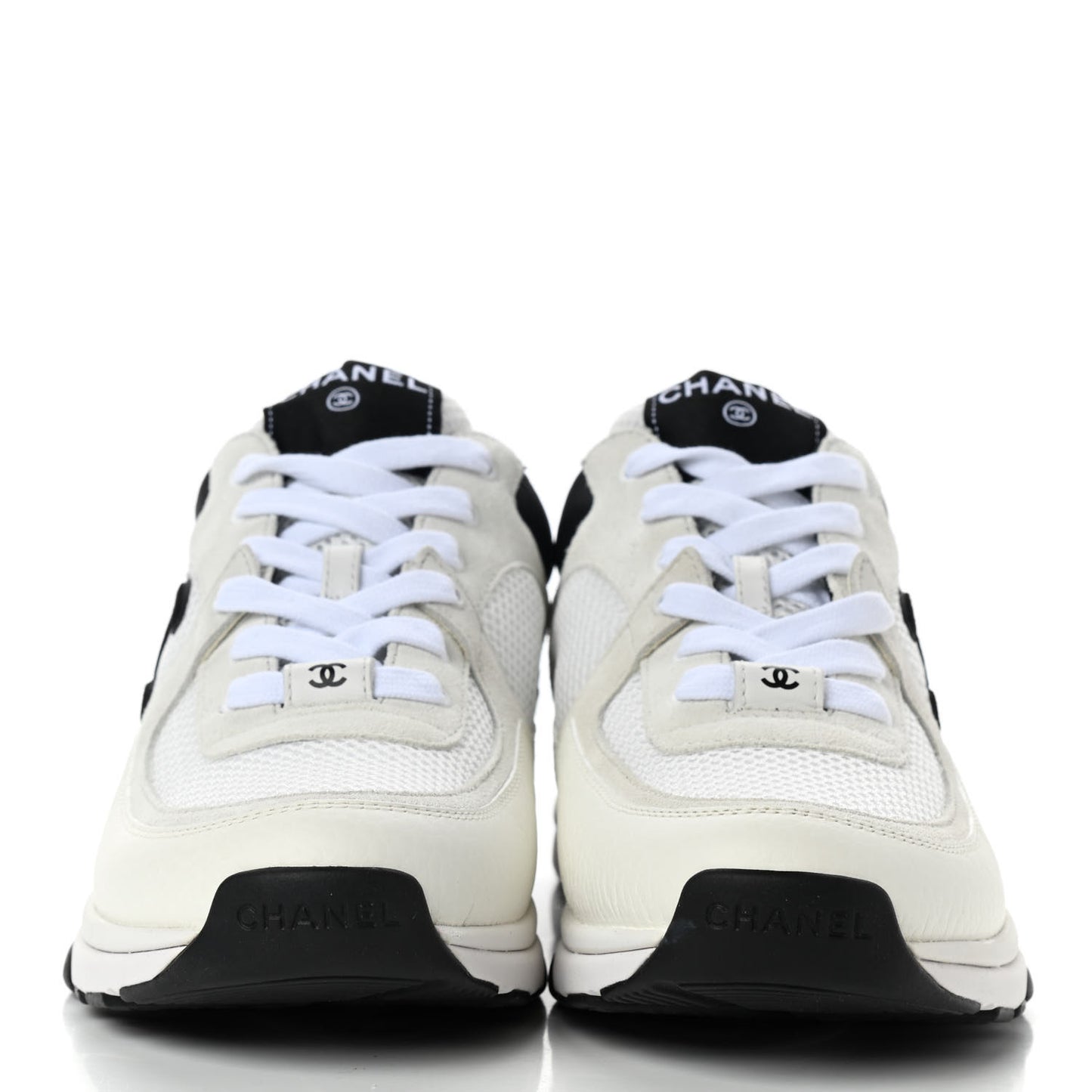 Mesh Suede Calfskin Grained Calfskin Womens CC Sneakers 39 White Black