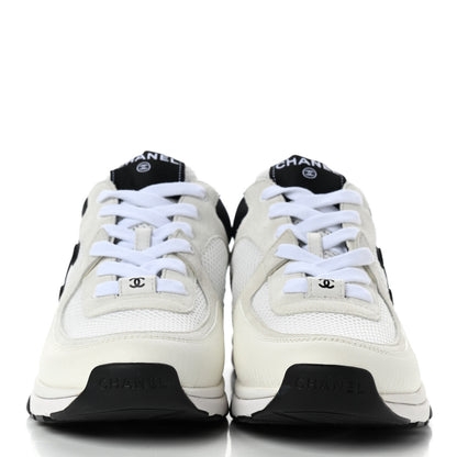 Chanel Mesh Suede Calfskin Grained Calfskin Womens CC Sneakers 39 White Black 2 of 7