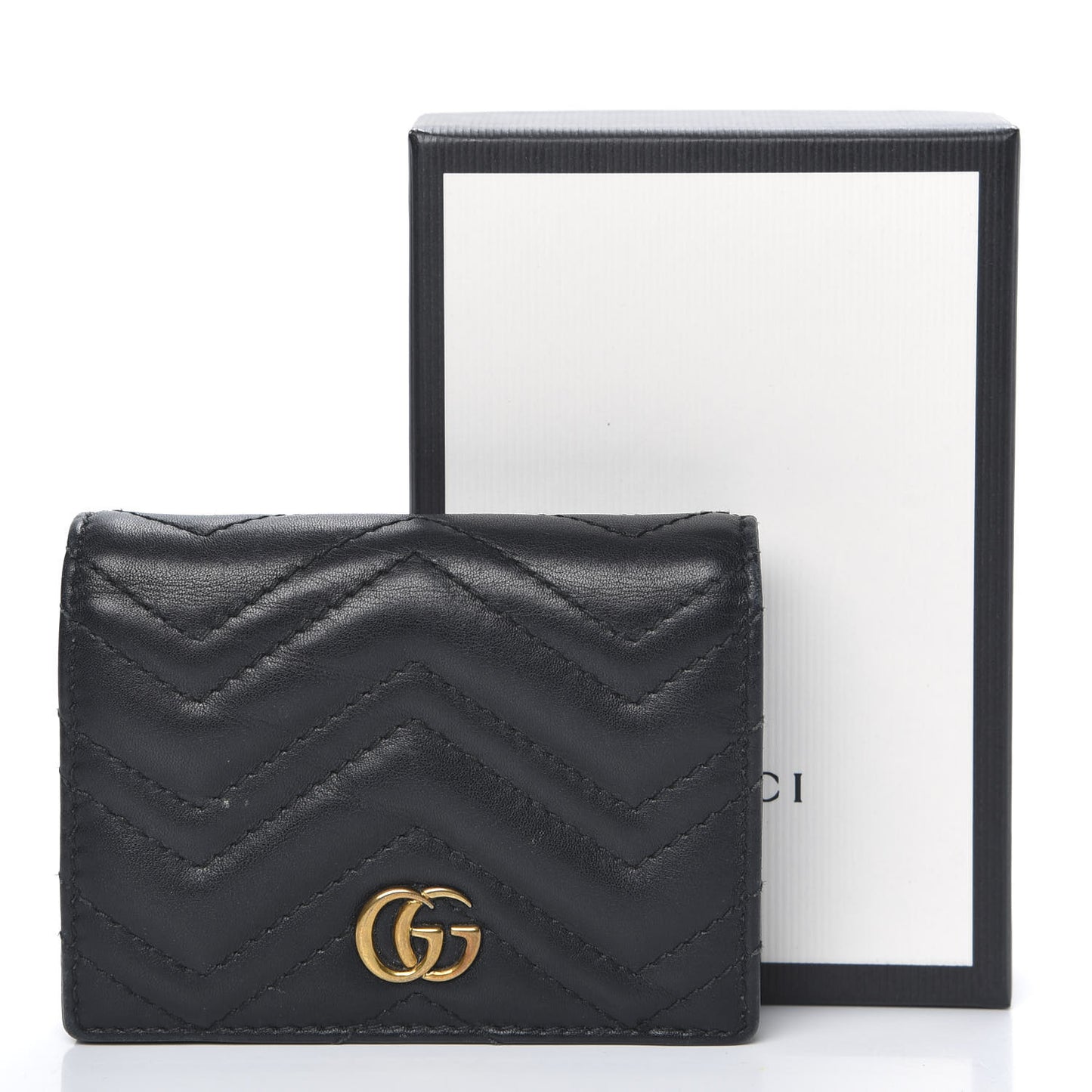 Calfskin Matelasse GG Marmont Card Case Wallet Black