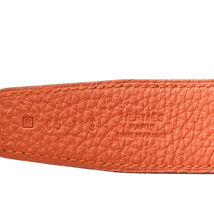 Hermes Box Togo 32mm Striee H Belt 85 34 Black Orange 5 of 7