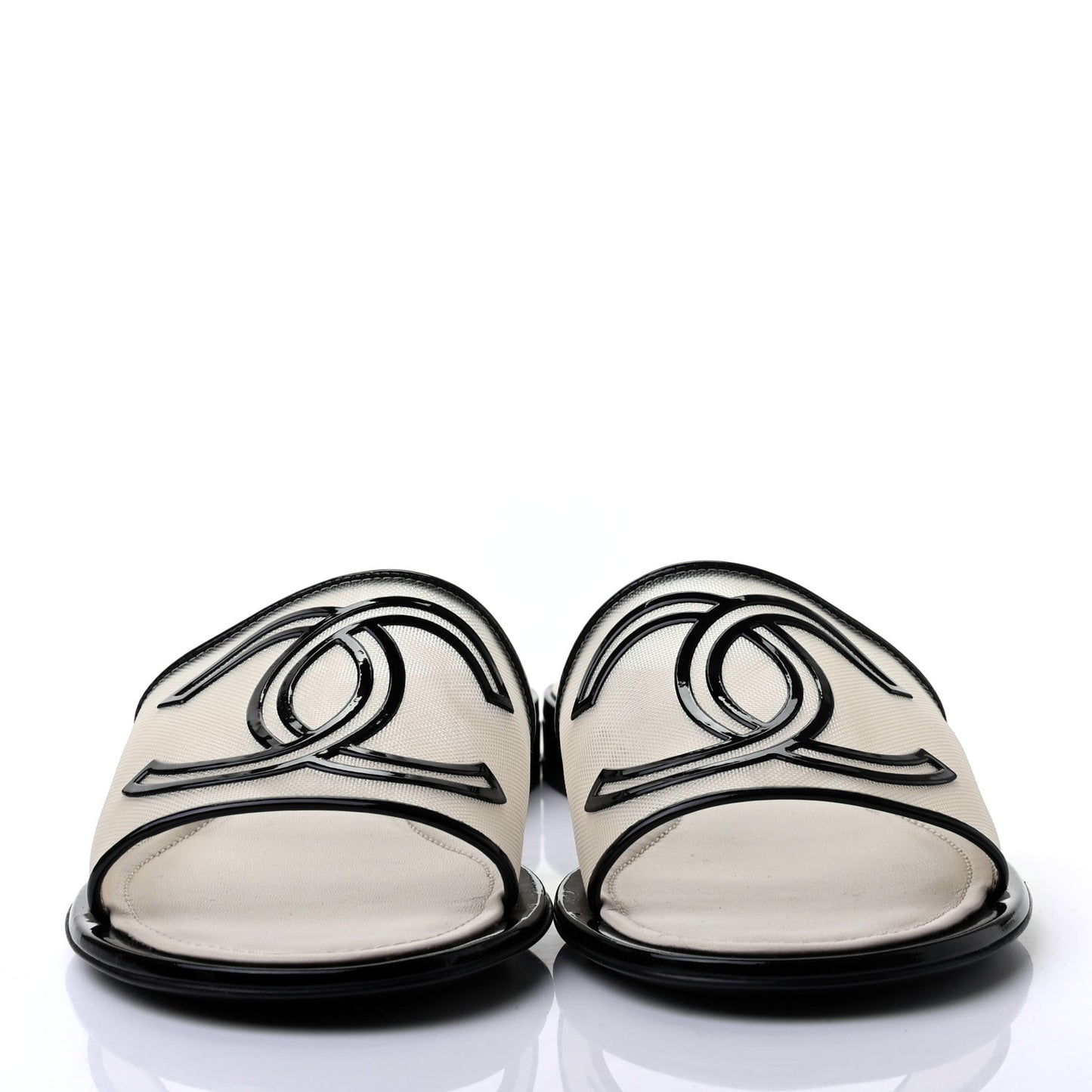 Mesh Patent Calfskin CC Sandal Mule 38.5 White Black