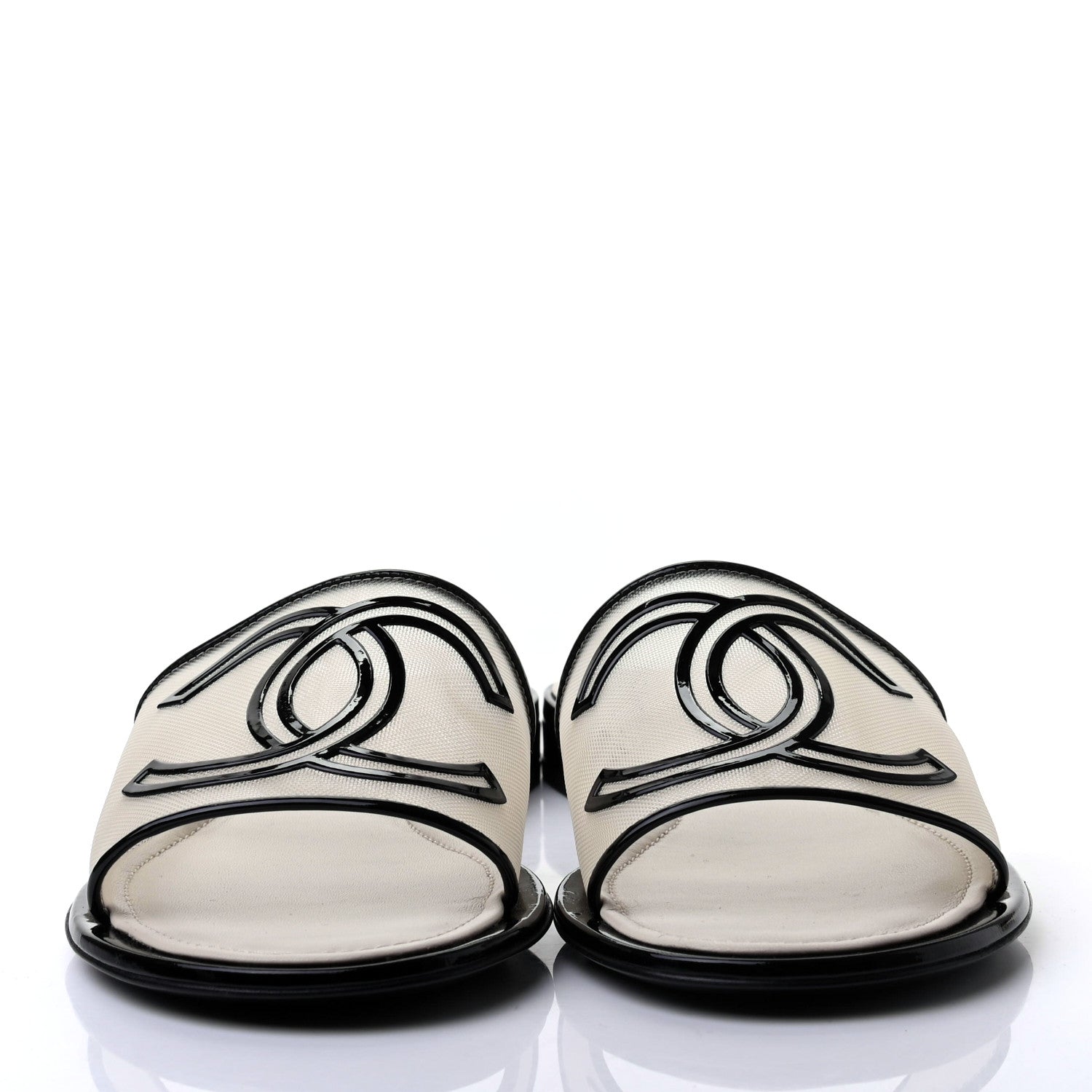 Chanel Mesh Patent Calfskin CC Sandal Mule 38.5 White Black 2 of 10