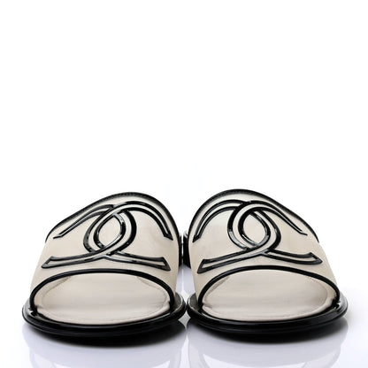 Chanel Mesh Patent Calfskin CC Sandal Mule 38.5 White Black 2 of 10