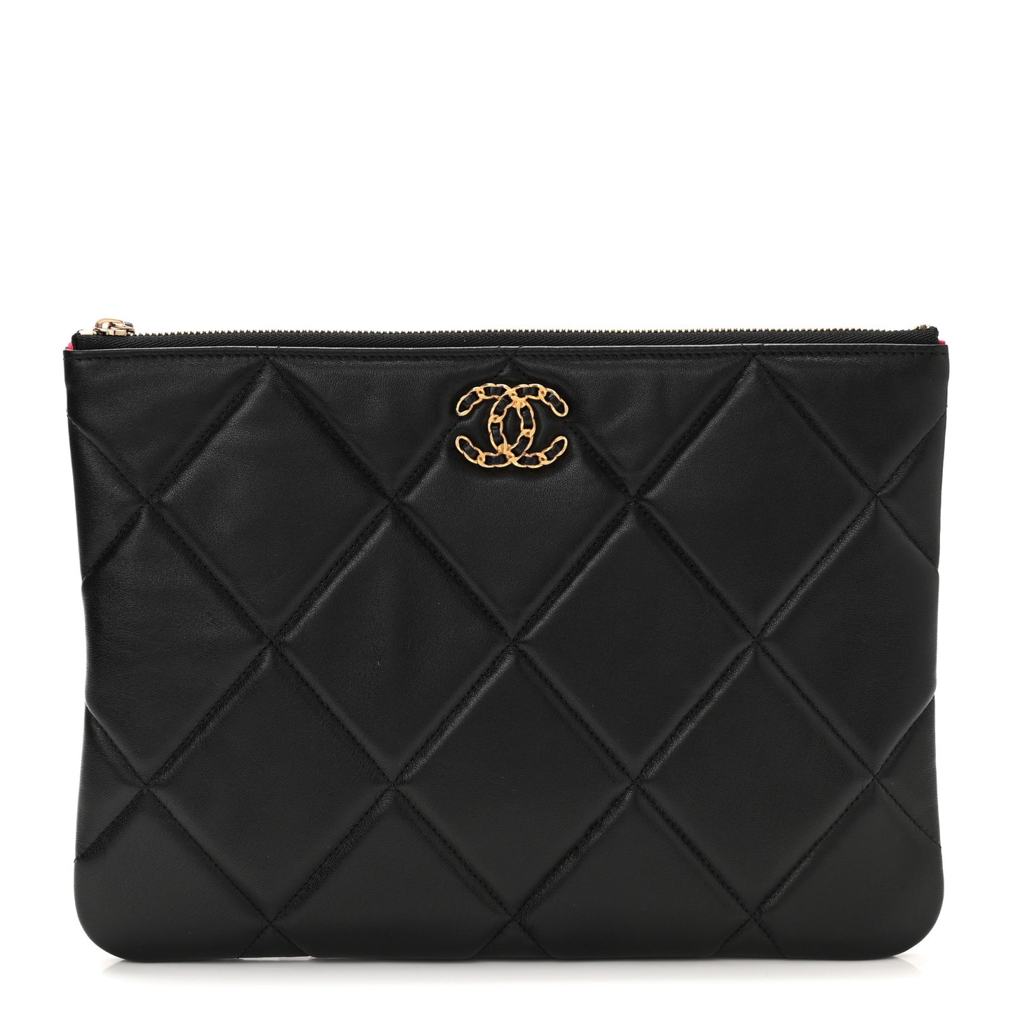 Goatskin Quilted Large Chanel 19 Pouch Black