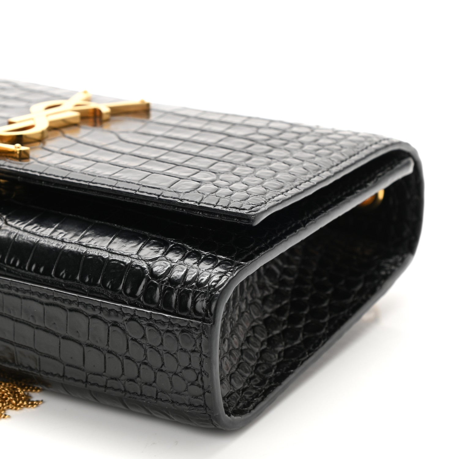 Saint Laurent Calfskin Crocodile Embossed Small Classic Monogram Kate Tassel Satchel Black 10 of 10