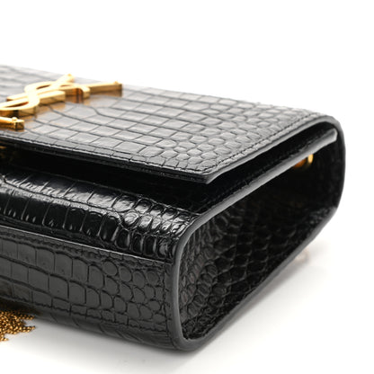 Saint Laurent Calfskin Crocodile Embossed Small Classic Monogram Kate Tassel Satchel Black 10 of 10