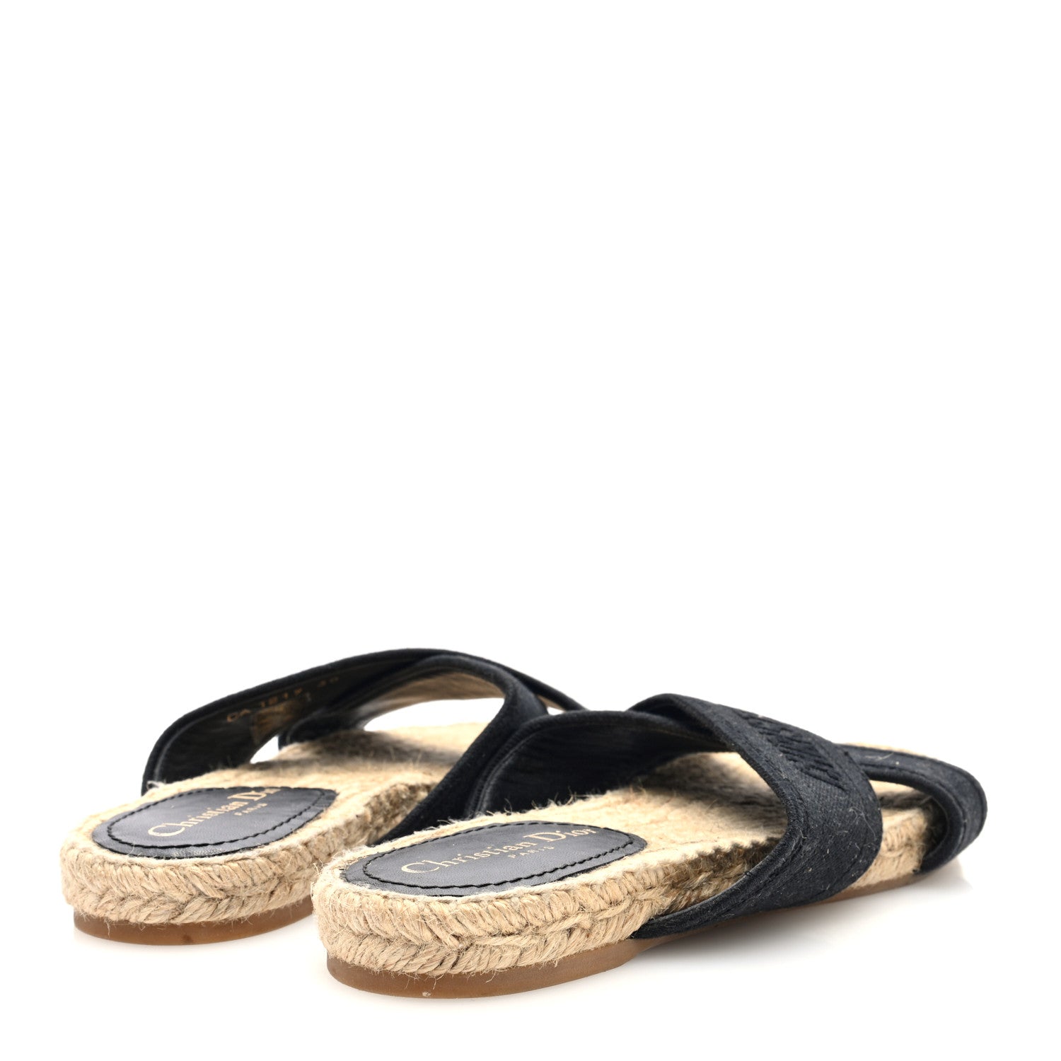 Christian Dior Canvas Embroidered Granville Espadrille Crisscross Flat Slide Sandals 38 Black 5 of 8