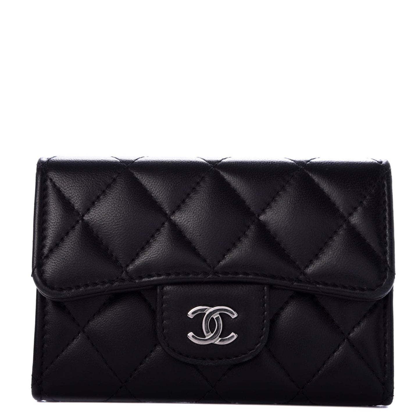 Lambskin Quilted Flap Card Holder Black