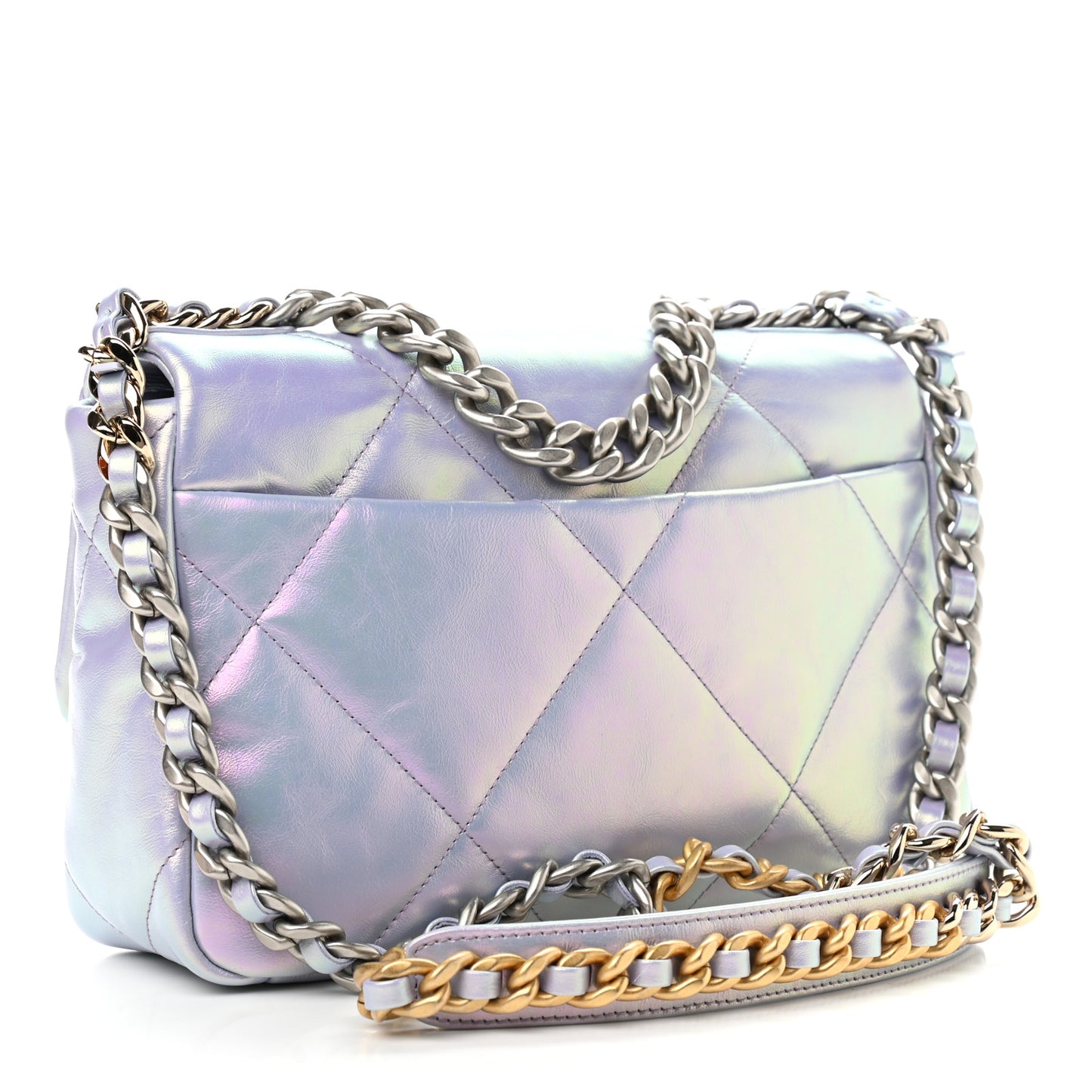 Iridescent Calfskin Quilted Medium Chanel 19 Flap Light Purple Blue