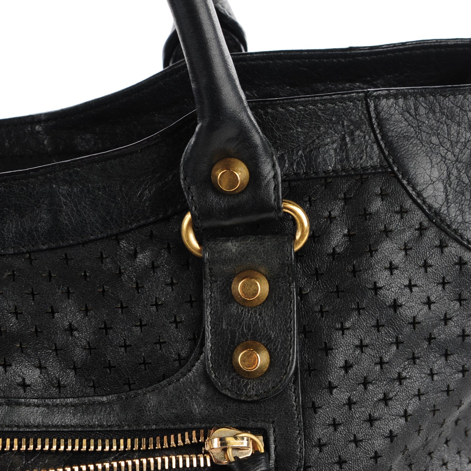 Balenciaga Agneau Laser Cut Cross Classic Gold Hardware City Black 12 of 14