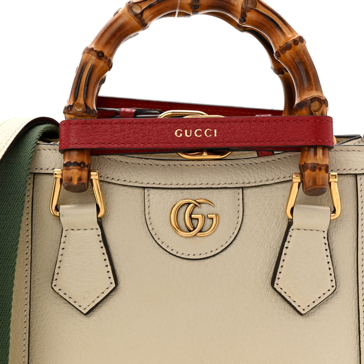 Textured Dollar Calfskin Web Mini Diana Tote Bag Mystic White