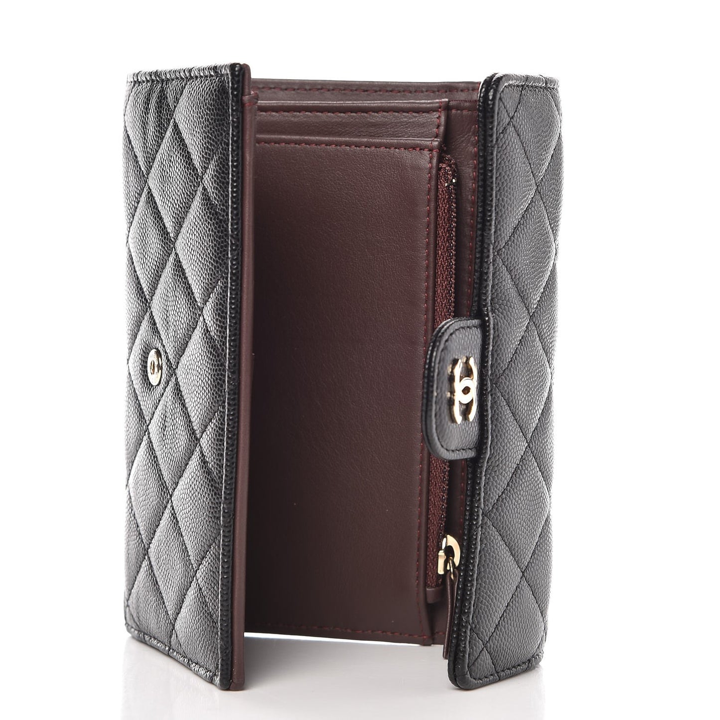Caviar Quilted Medium Flap Wallet Black