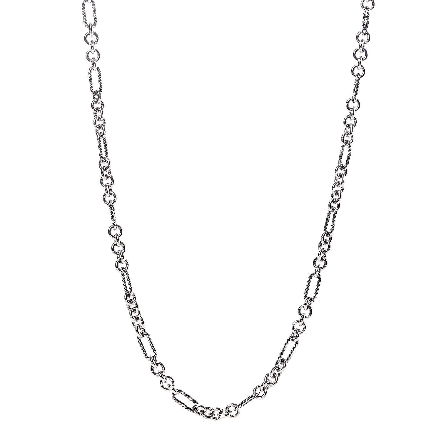 David Yurman Sterling Silver 18K Yellow Gold Figaro Chain Link Necklace 1 of 4
