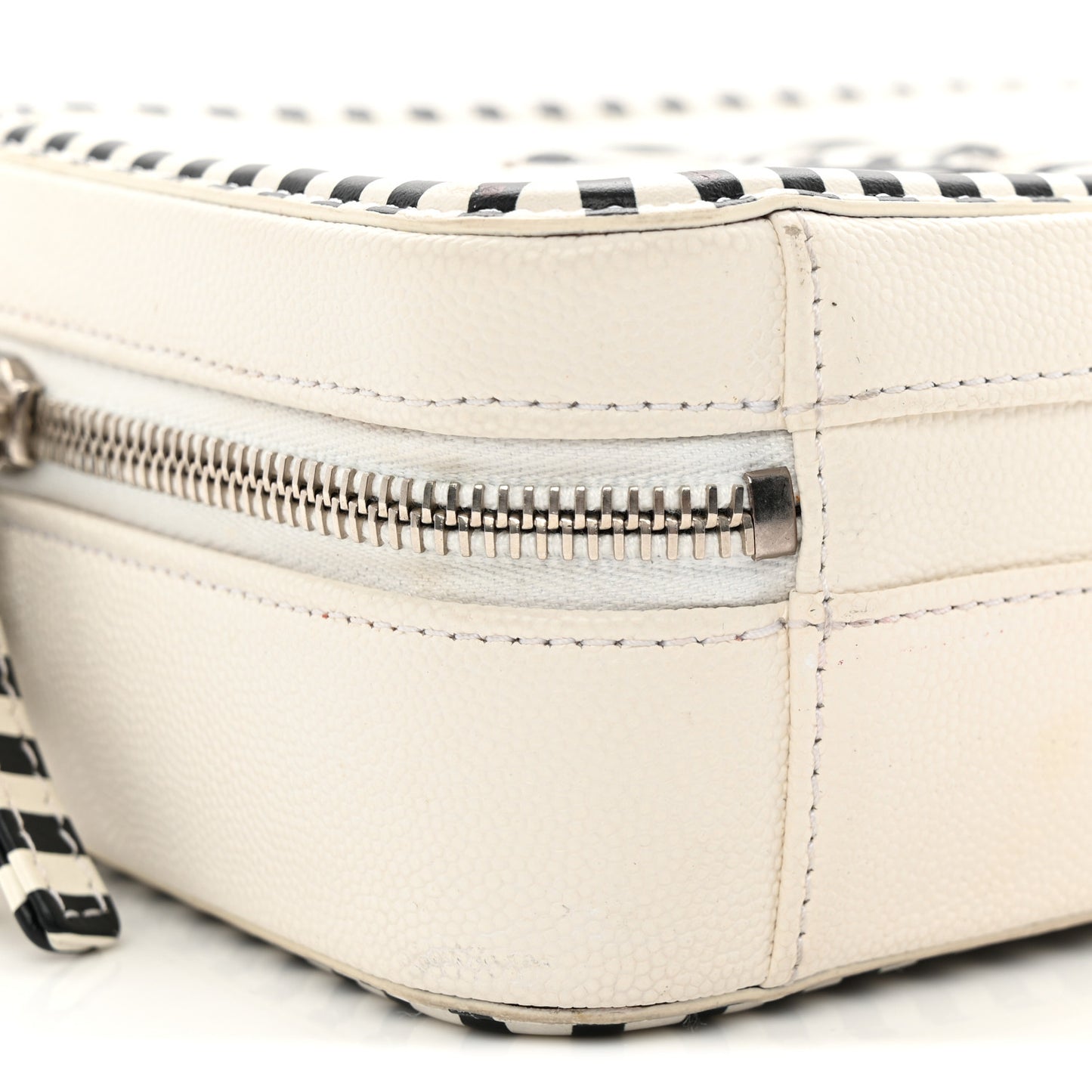 Caviar Quilted Striped Small CC Filigree Vanity Case White Black