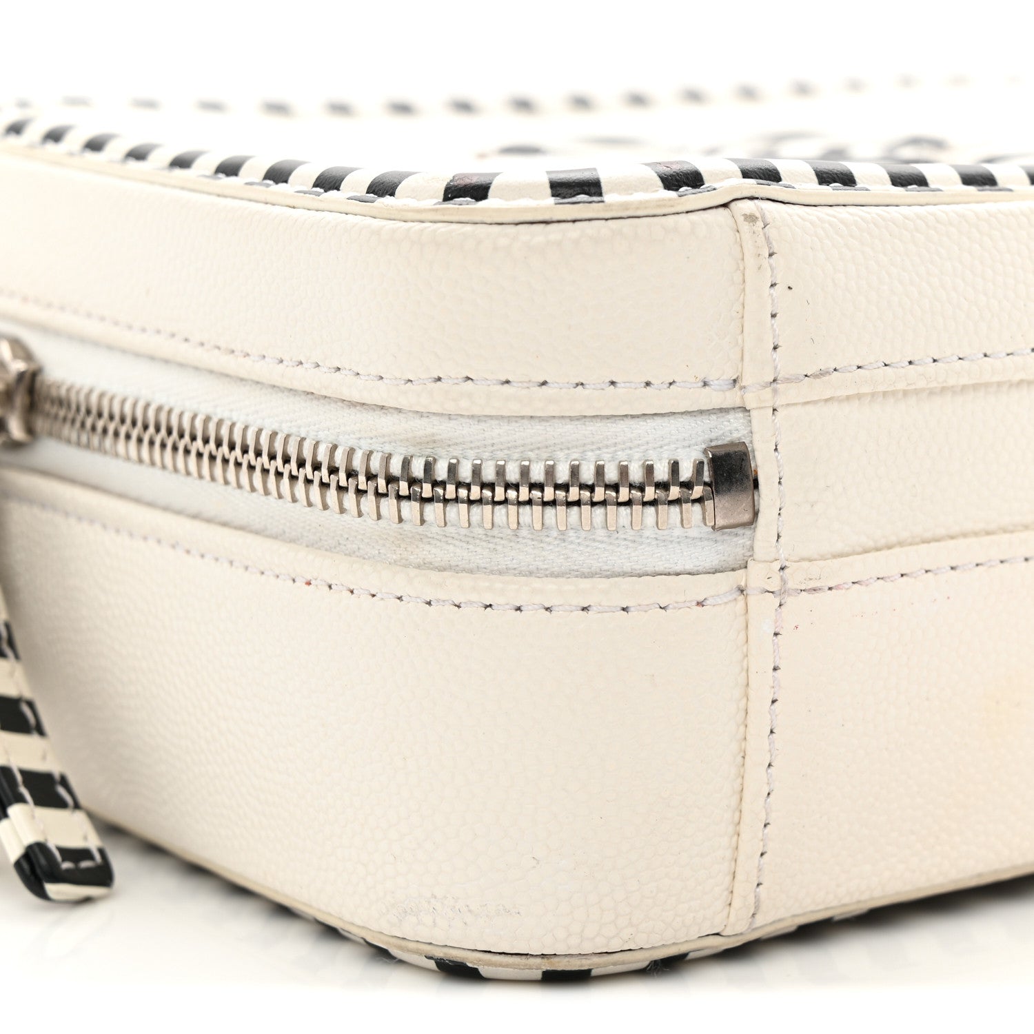 Chanel Caviar Quilted Striped Small CC Filigree Vanity Case White Black 8 of 10